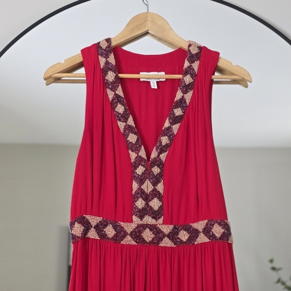 & Other Stories Paris Atelier Red Embellished V-Neck Maxi Dress, Size US 8 - Picture 3 of 11